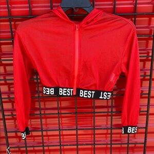 Red Cropped Jacket with Hood